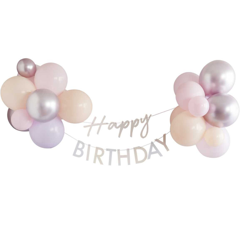 Des Guirlandes Happy Birthday Rose Pastel Avec Ballons