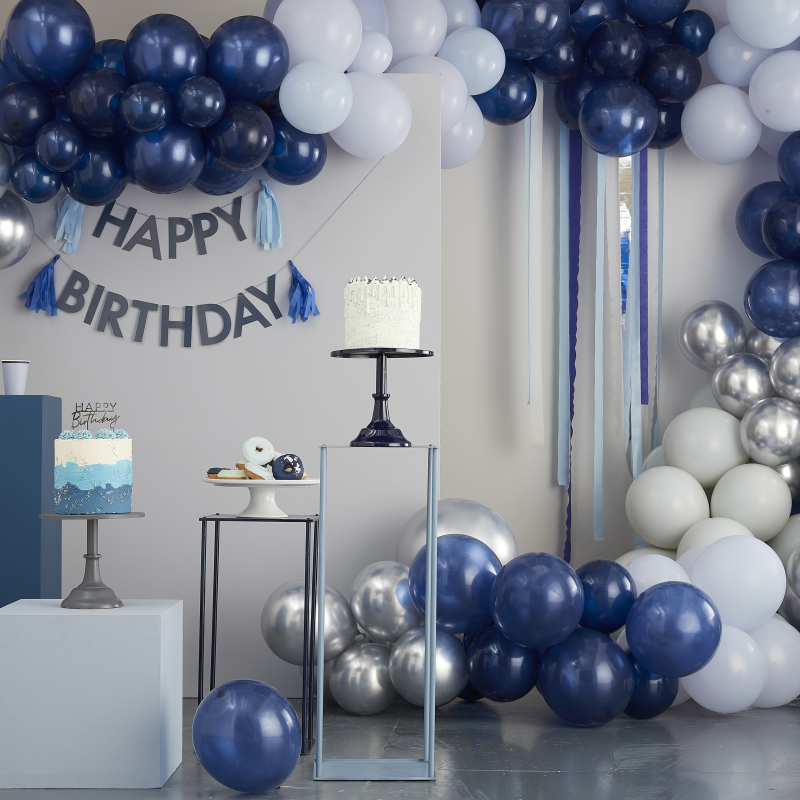Arche de ballons bleu, blanc or • Décoration Party