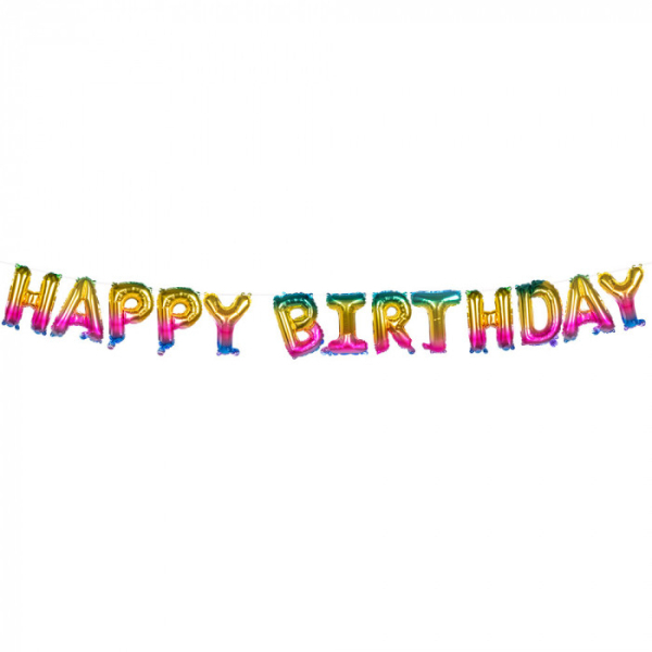 banderole à fanions Happy Birthday licorne dorée et pastel