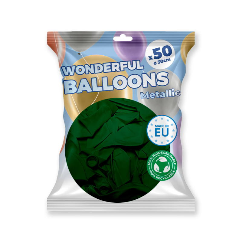 50 Ballons de baudruche Vert émeraude métallisé 30 cm