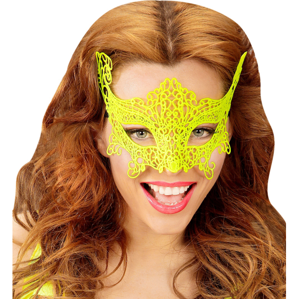 Masque loup néon jaune en dentelle