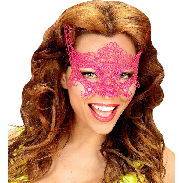 Masque loup néon rose en dentelle