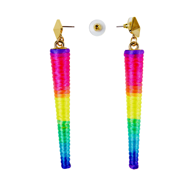 Paire de boucles d'oreilles, cône tourbillon néon multicolore