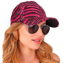 Casquette à sequins, motif zèbre rose