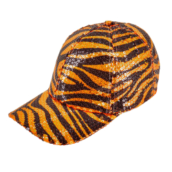 Casquette à sequins, motif zèbre orange