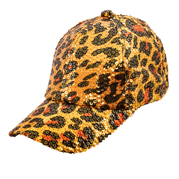 Casquette à sequins, motif léopard orange