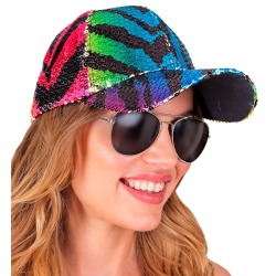 Casquette à sequins, motif tigre multicolore