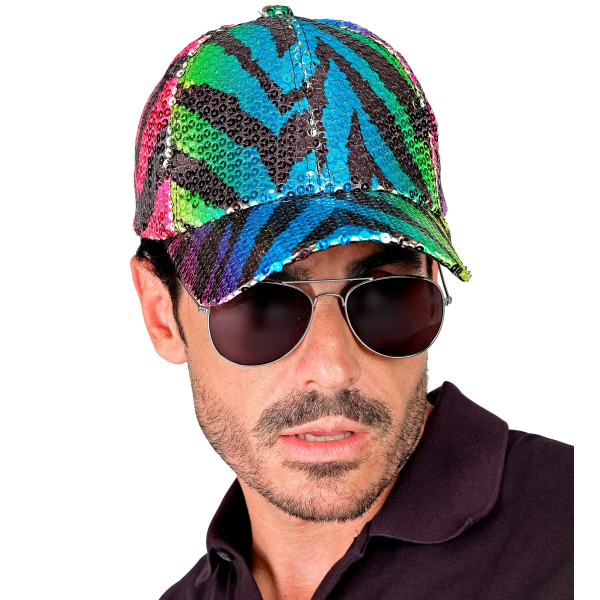 Casquette à sequins, motif tigre multicolore