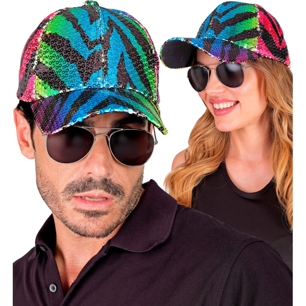 Casquette à sequins, motif tigre multicolore