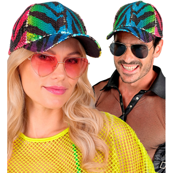 Casquette à sequins, motif tigre multicolore