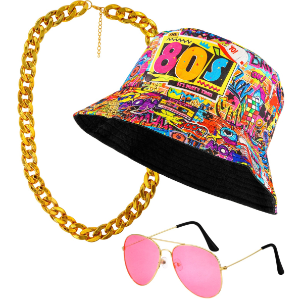 Kit déguisement années 80 graffiti - chapeau bob, lunettes, collier