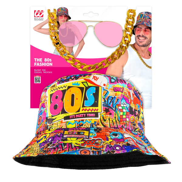 Kit déguisement années 80 graffiti - chapeau bob, lunettes, collier